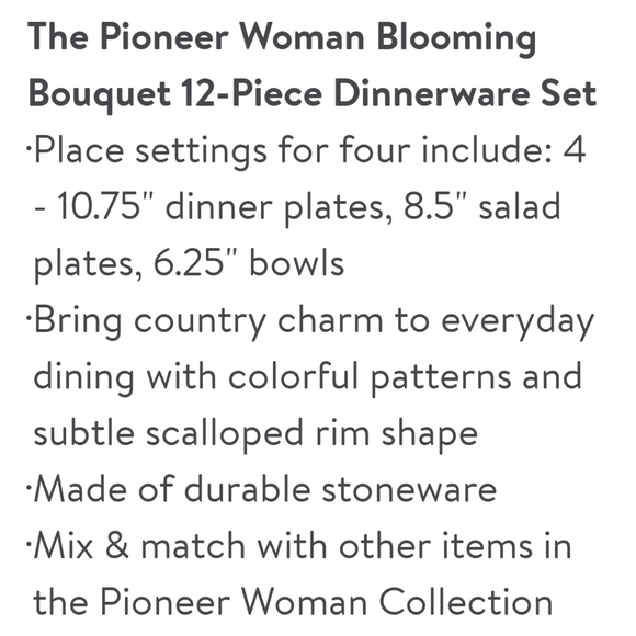 ❤️ New Pioneer Woman Blooming Bouquet 12 Piece Dinnerware Set - Picture 5 of 7